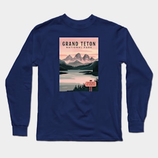 Grand Teton National Park Watercolor Travel Poster Long Sleeve T-Shirt